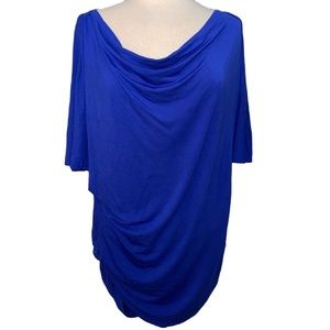 Blue cowl neck short sleeve top